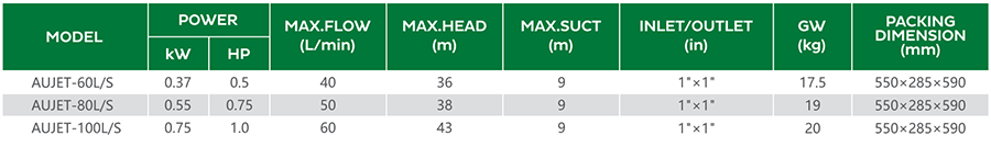 Par&aacute;metro de la bomba AUJET